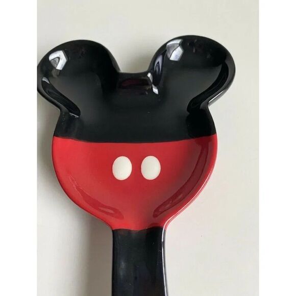 Disney Kitchen Mickey Mouse Figure Spoon Rest  Ceramic Red Black Pants New - Picture 2 of 6